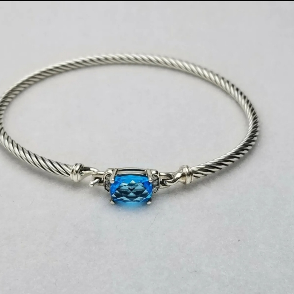 David Yurman Petite Wheaton Hampton Blue topaz & Diamonds Bracelet size small
